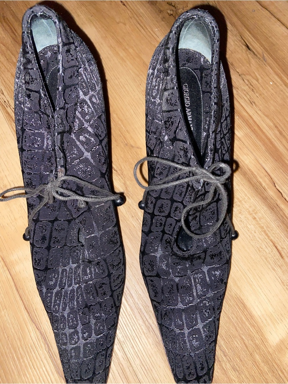 Vintage Giorgio Armani Black Croc-Embossed Lace-Up booties 41.5